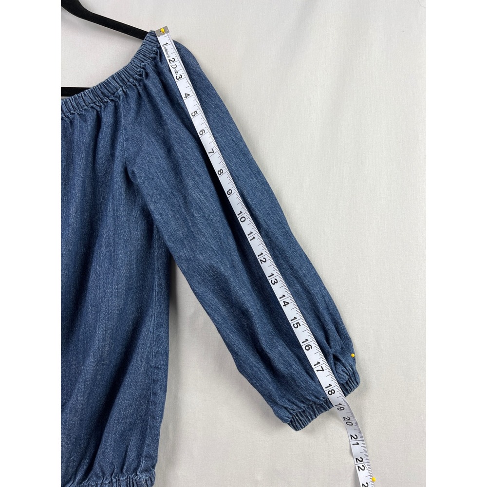 Universal Thread Denim Top Womens Small Peasant Blue Off Shoulder 3/4 Sleeve - Picture 6 of 8